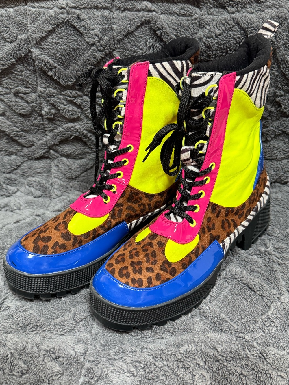 Cape Robbin Neon Leopard Combat Boots with Zebra Trim (8)